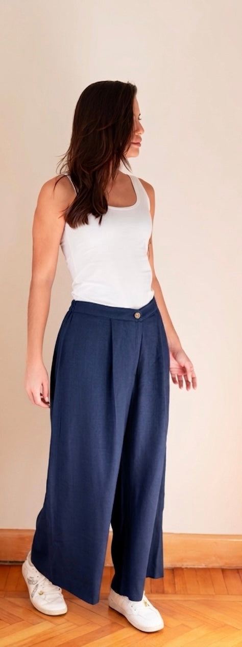 Luna Wide-Leg Linen Blend Trousers