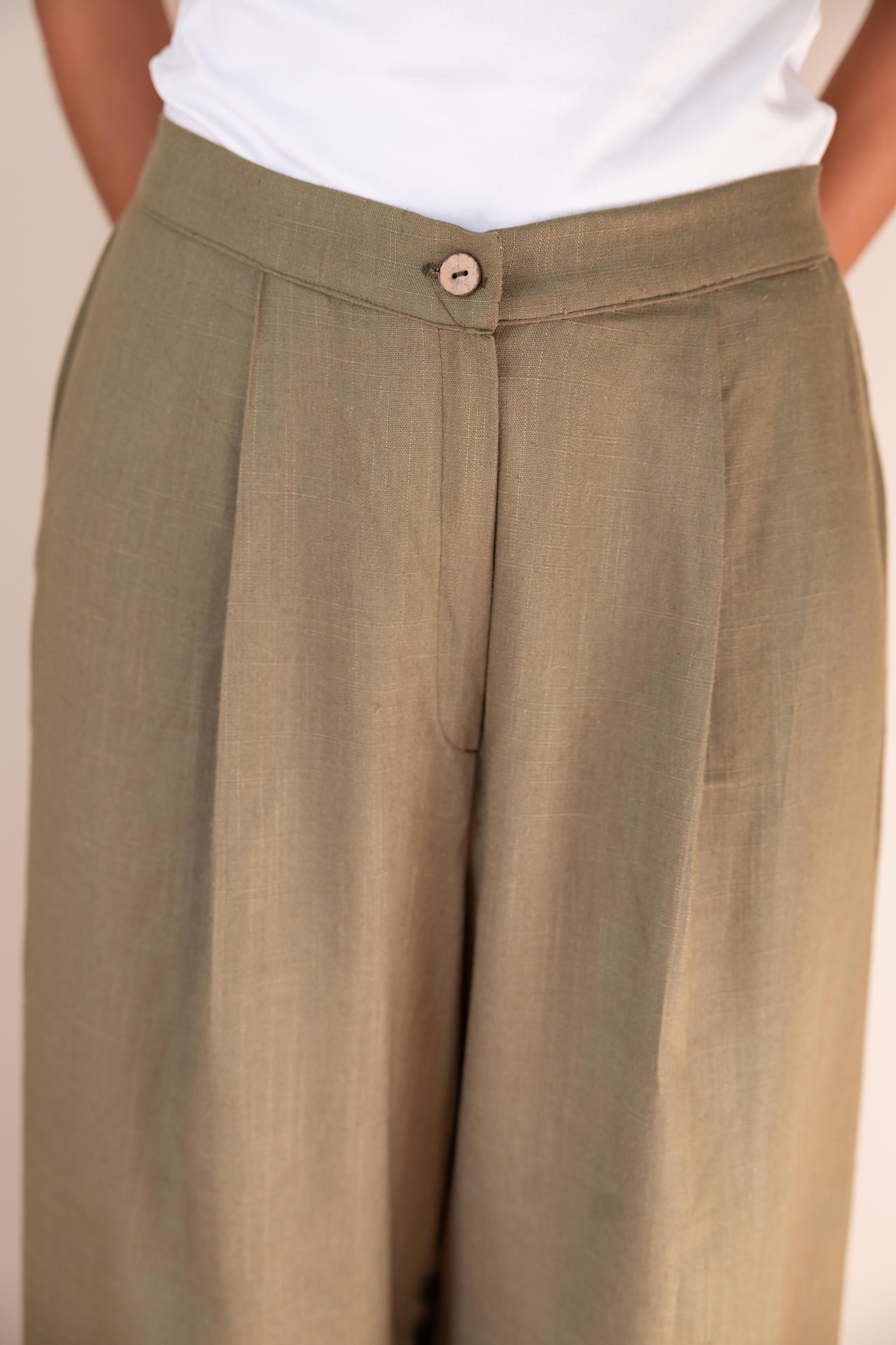 Luna Wide-Leg Linen Blend Trousers