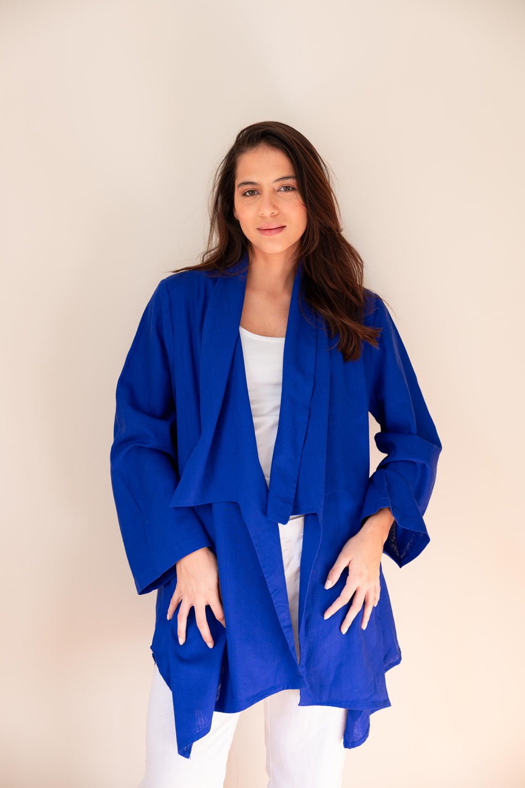 Linen Open Front Drape Cardigan