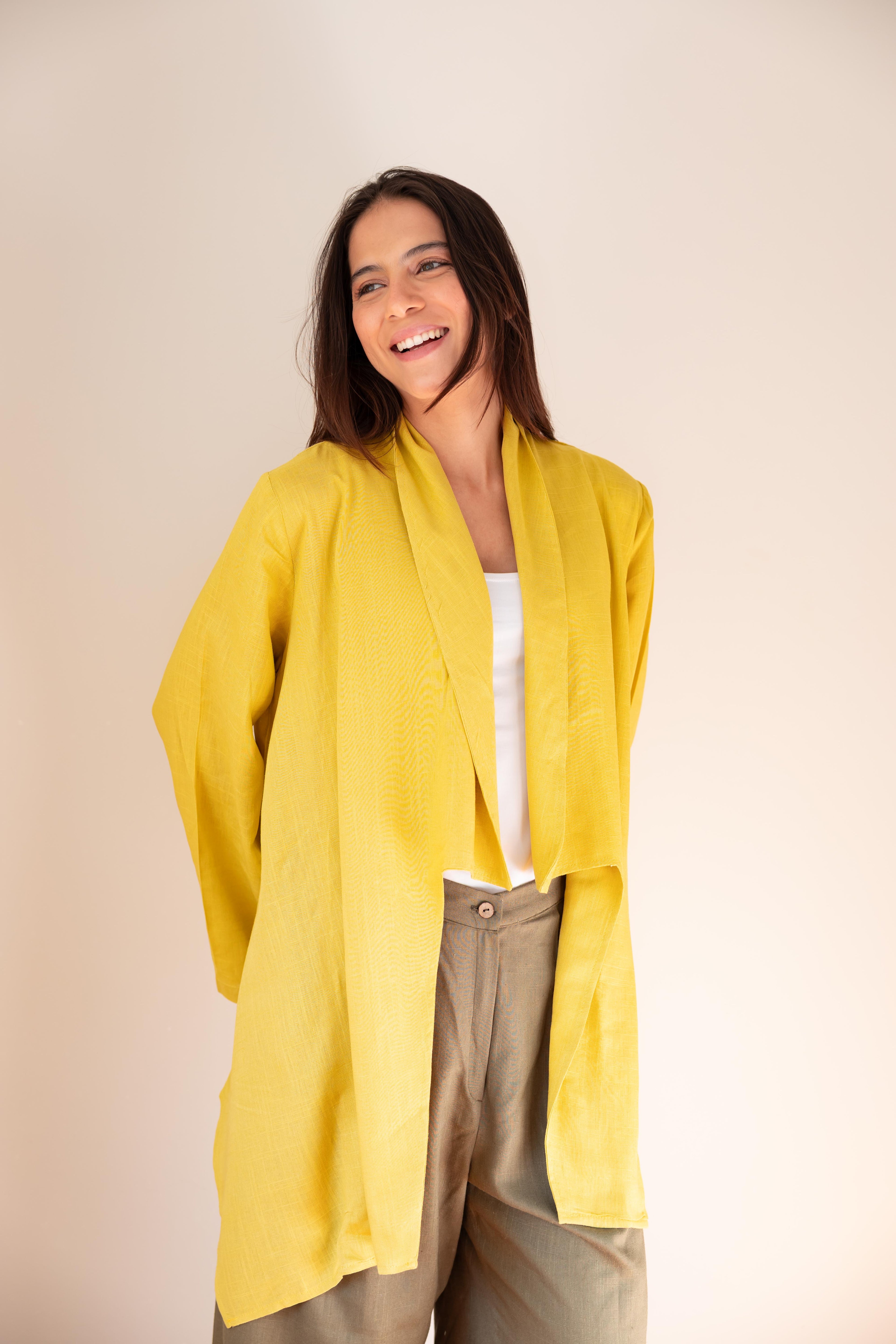 Linen Open Front Drape Cardigan
