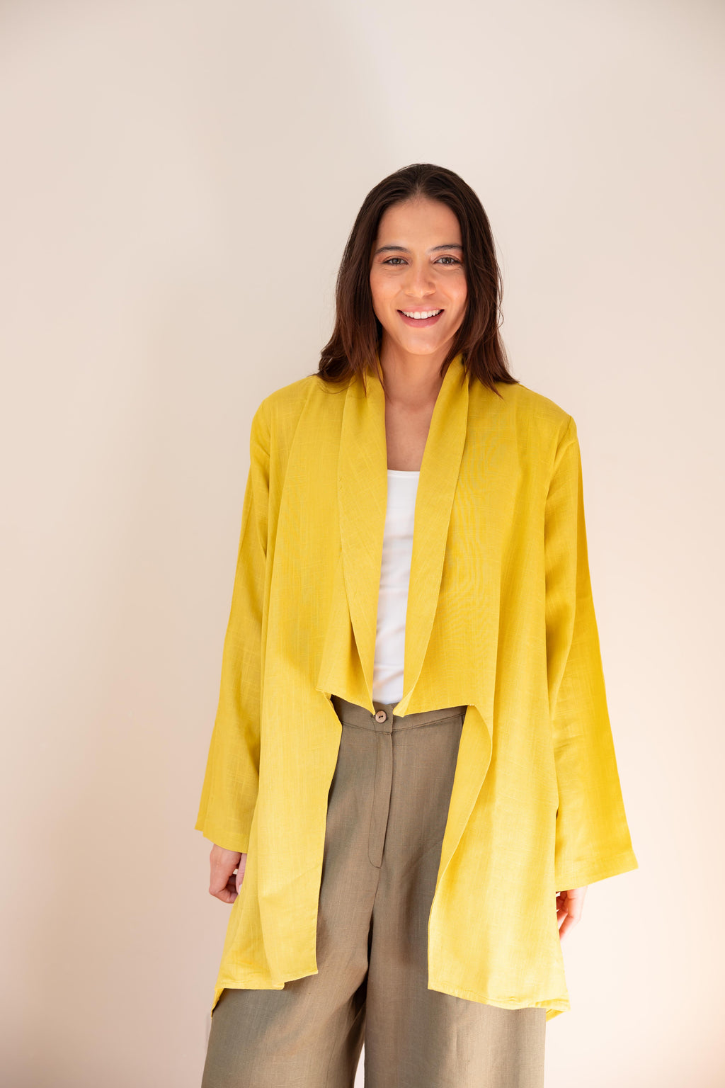 Linen Open Front Drape Cardigan