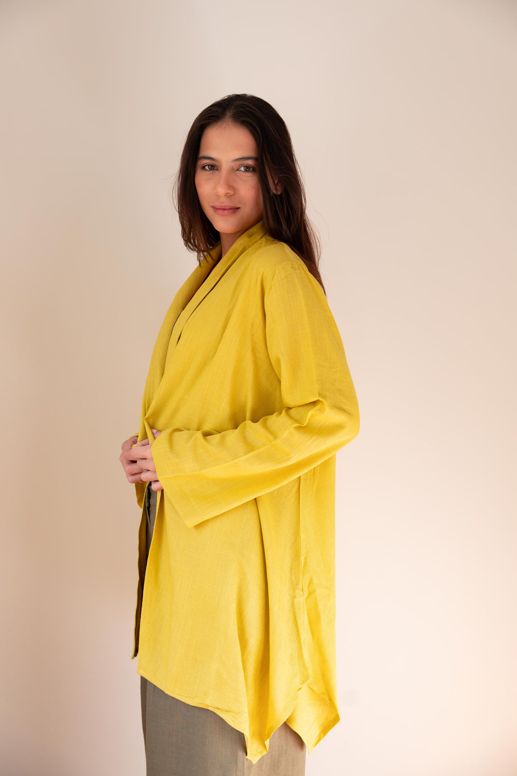 Linen Open Front Drape Cardigan