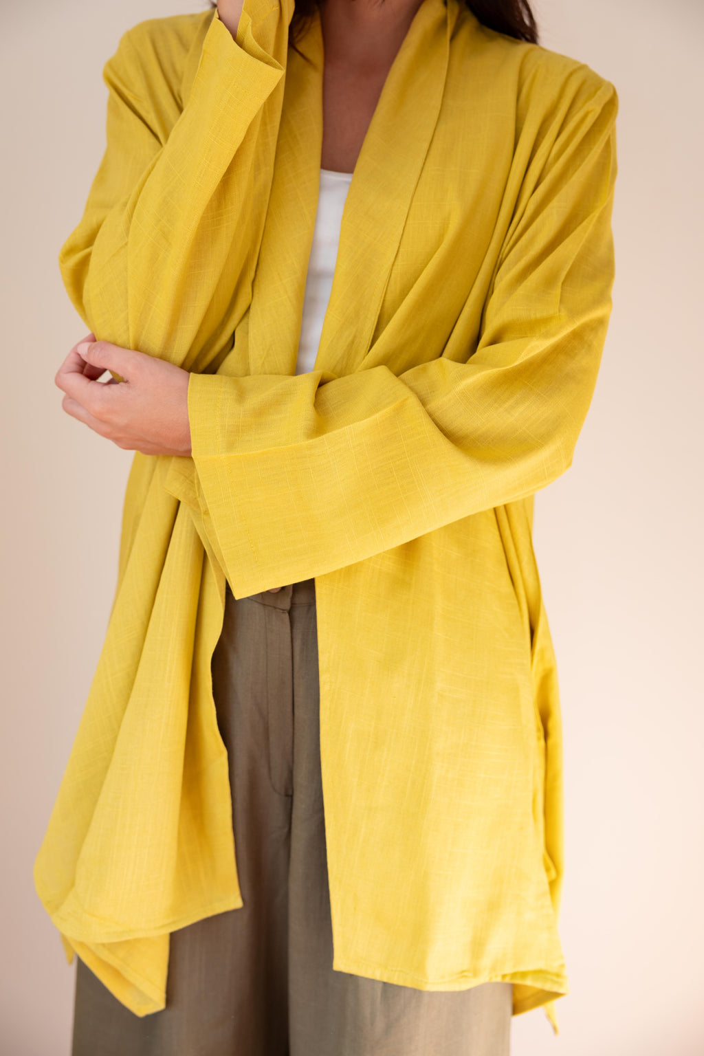 Linen Open Front Drape Cardigan